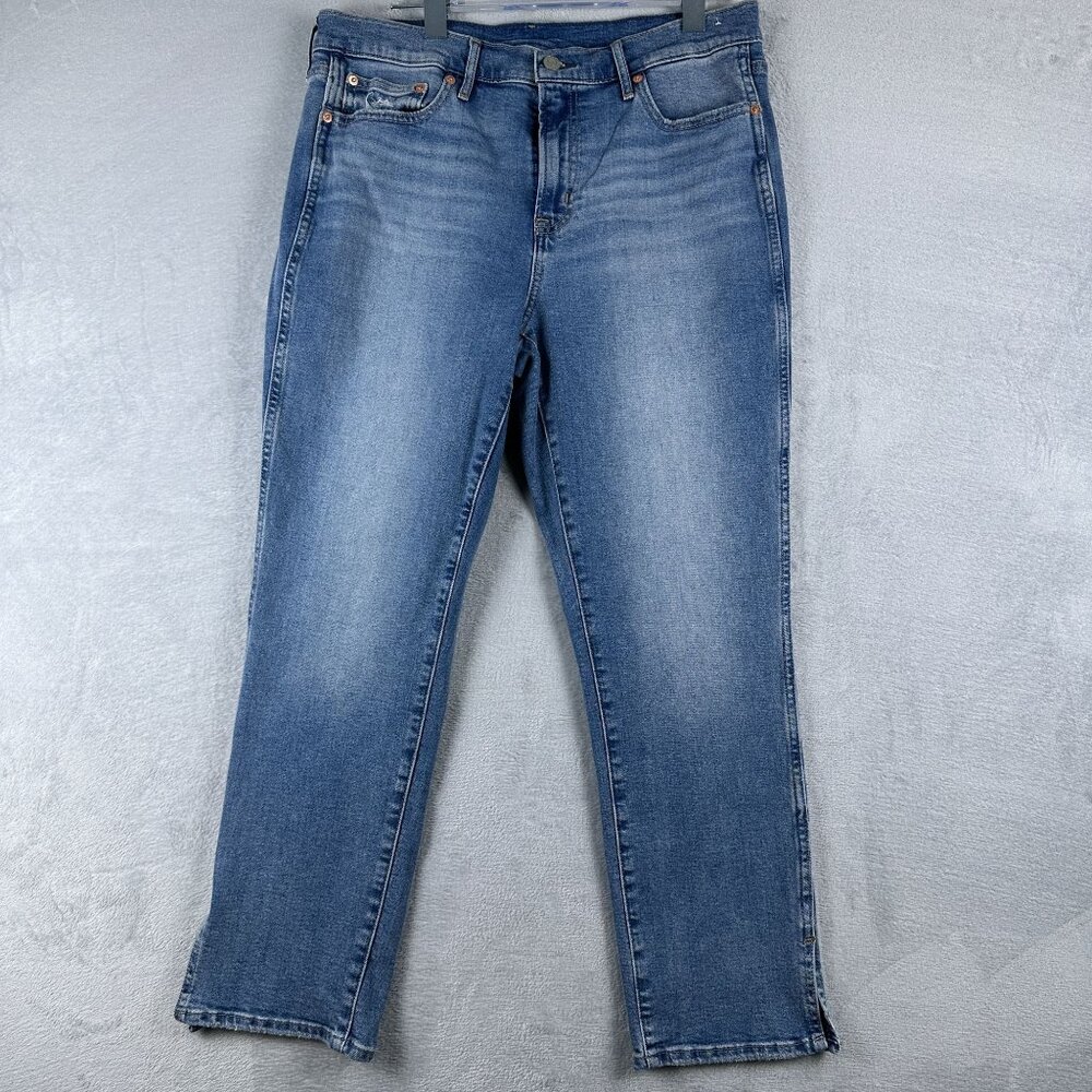 Gap Straight Jeans Vintage Slim Mid Rise Ankle Slit Womens Blue Size 32 |14R